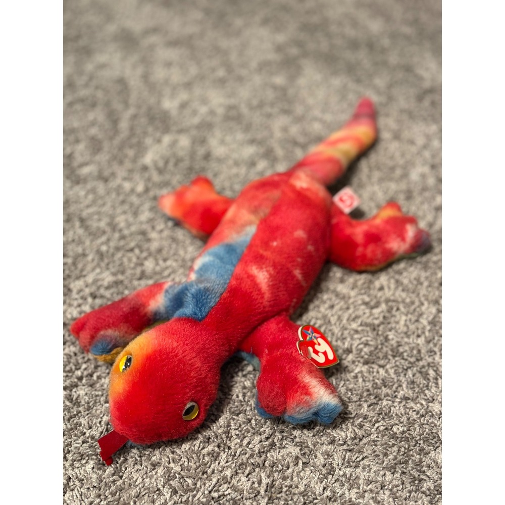 Ty Beanie Buddies Lizzy the Lizard Tie Dye Red Blue Plush 1999 Retro Toy